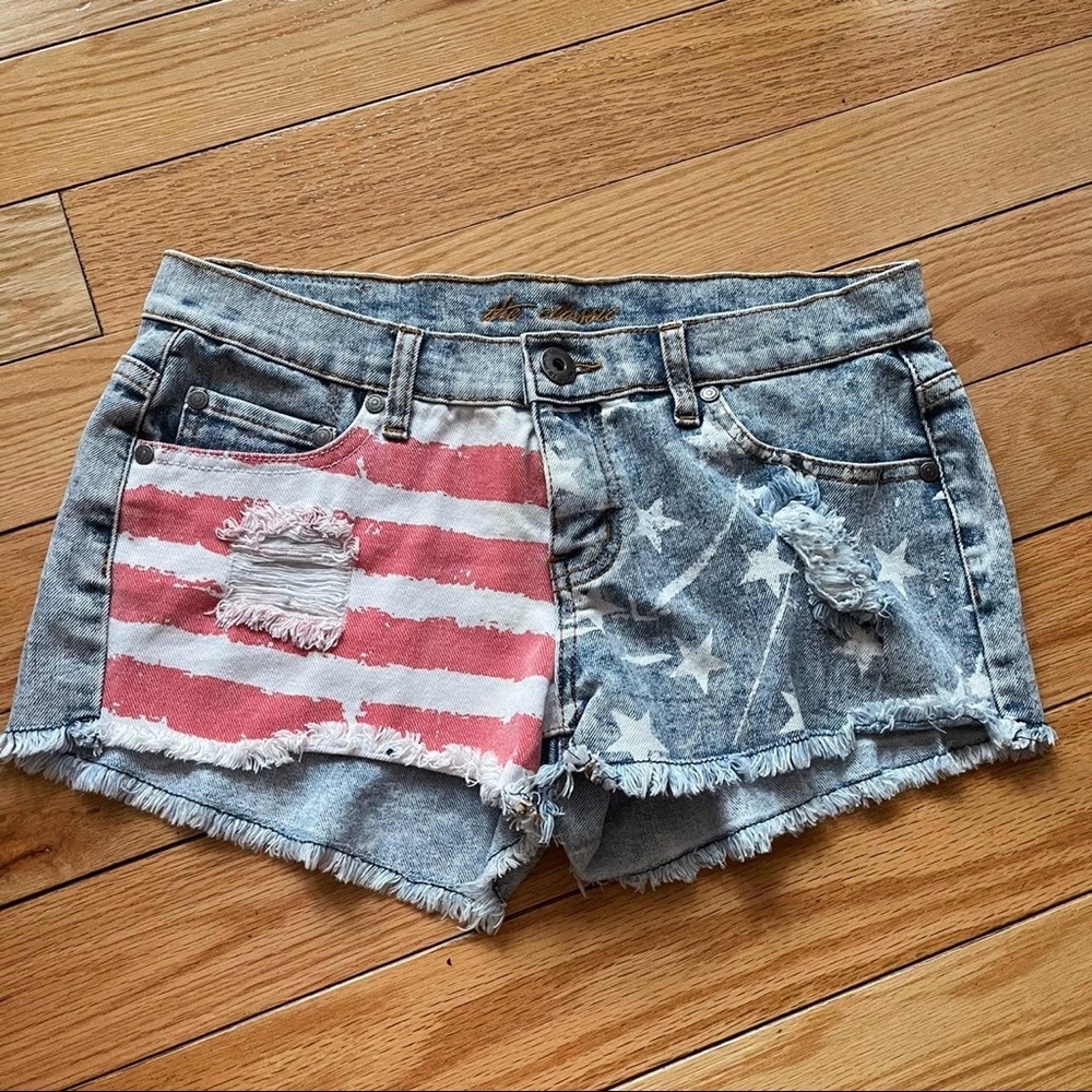 Distressed Denim American Flag Shorts
